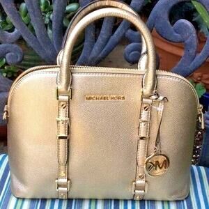 Michael Kors Womens Gold Dome Satchel Handbag Includes Dust Bag Size-11 1/2***